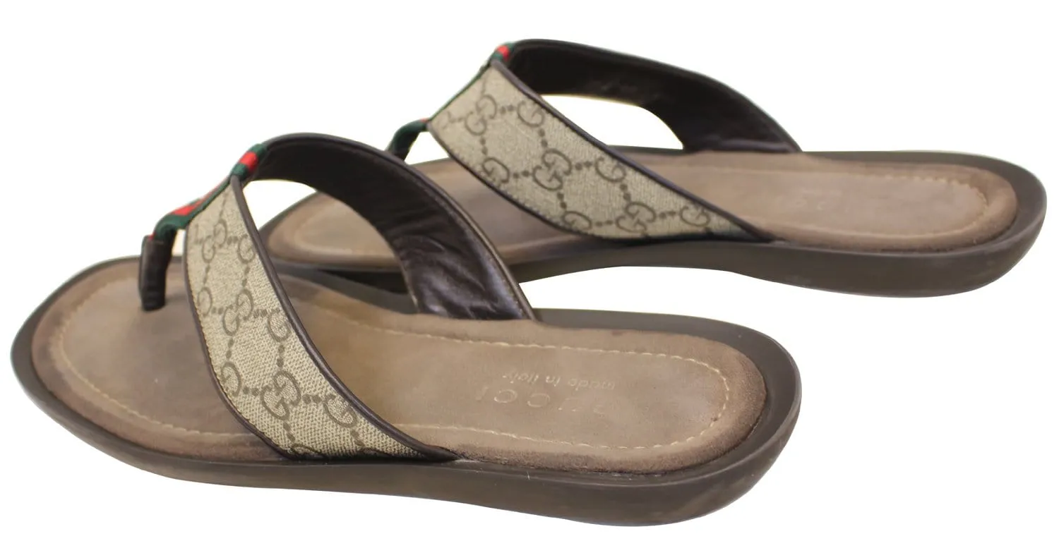 Gucci Men's GG Supreme Canvas Flip Flops Sandals Size 8 1/2G