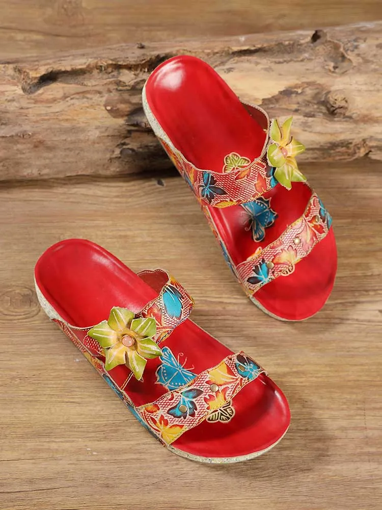 Hadleigh Genuine Leather Flower Slippers