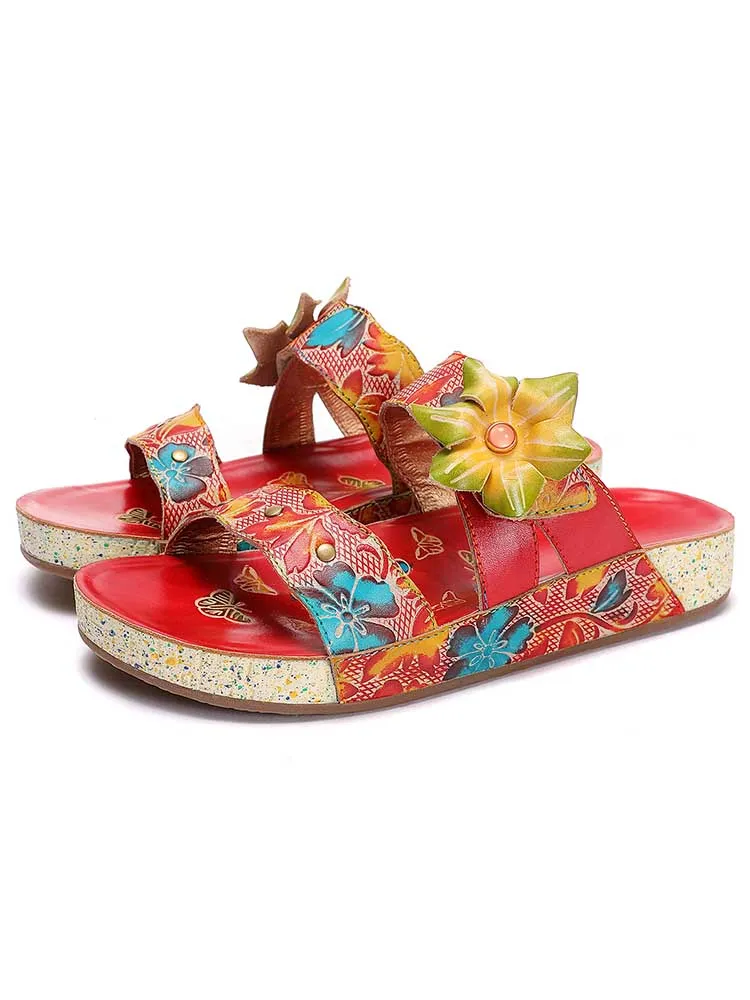 Hadleigh Genuine Leather Flower Slippers