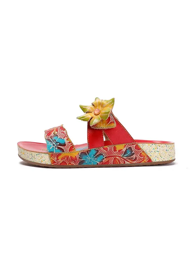 Hadleigh Genuine Leather Flower Slippers