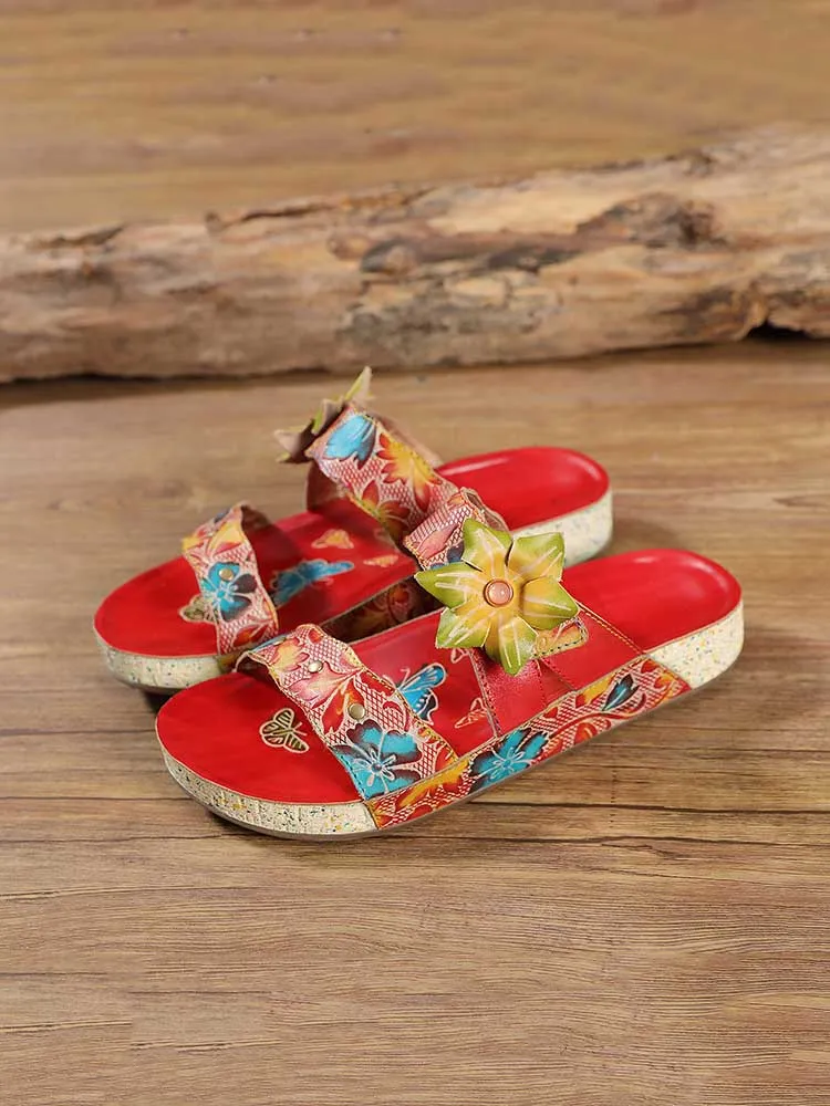 Hadleigh Genuine Leather Flower Slippers