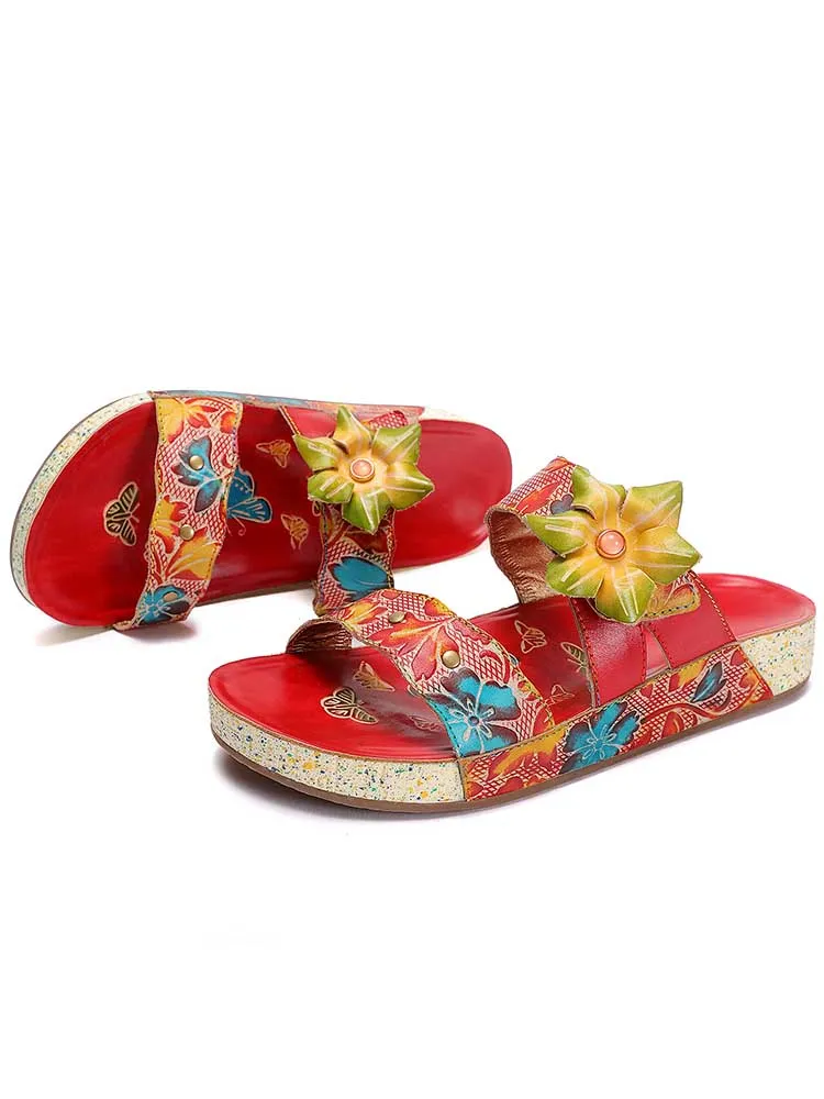 Hadleigh Genuine Leather Flower Slippers