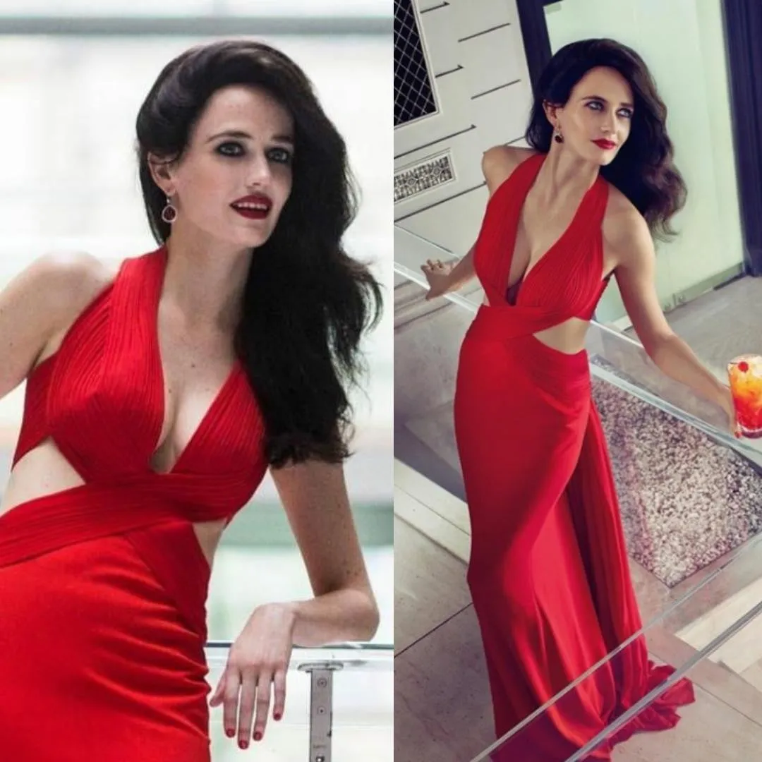 Halter V Neck Eva Green Red Dress Royale Red Prom Dress