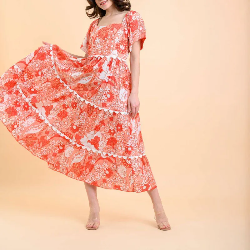 HANDPRINT DREAM APPAREL Colleton Dress in Rory Coral