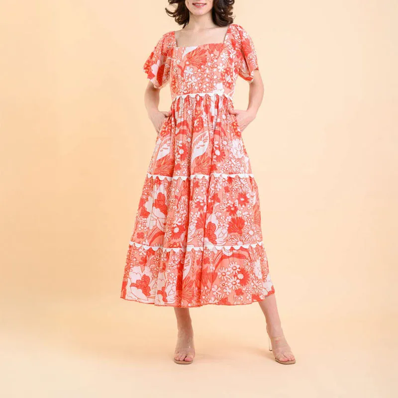 HANDPRINT DREAM APPAREL Colleton Dress in Rory Coral