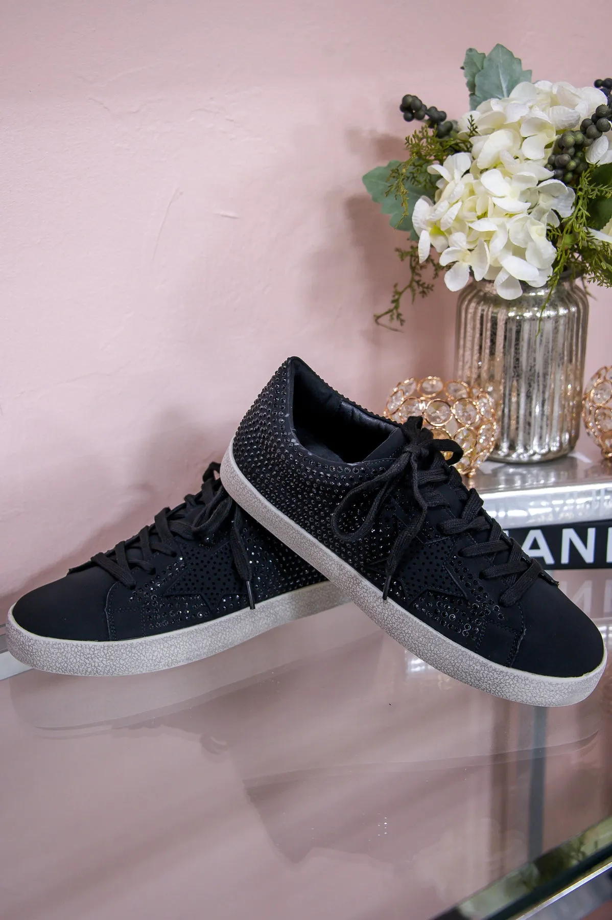 Heading For Success Black Bling/Star Sneakers - SHO2617BK