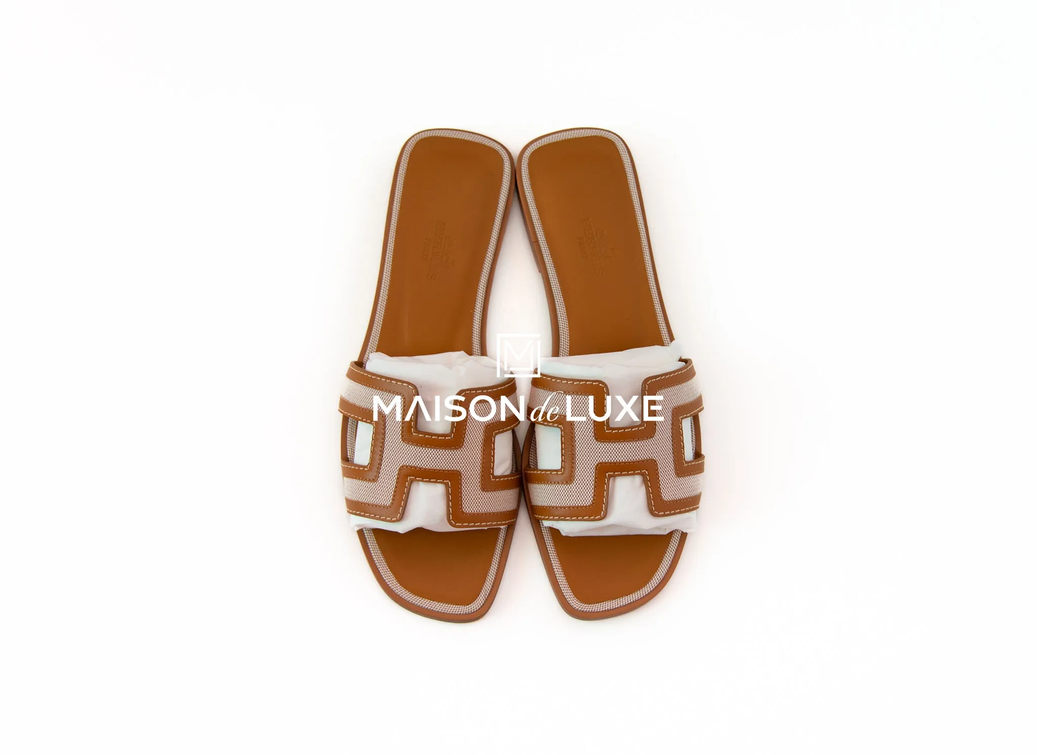 Hermes Women's Canvas Noisette / Beige Dore Oran Sandal 37.5