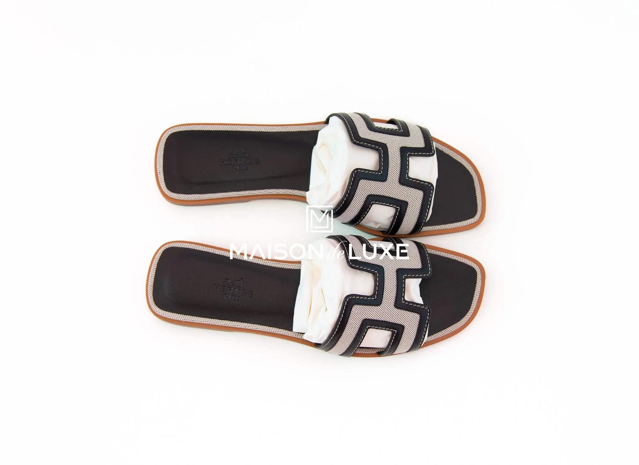 Hermes Women's Canvas Prunoir / Noir Oran Sandal 38