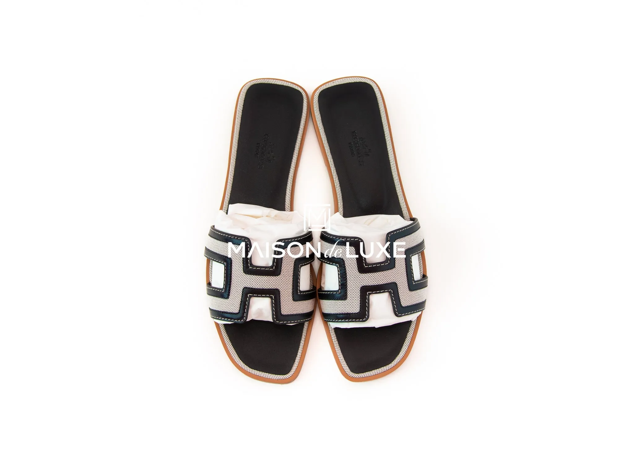 Hermes Women's Canvas Prunoir / Noir Oran Sandal 38