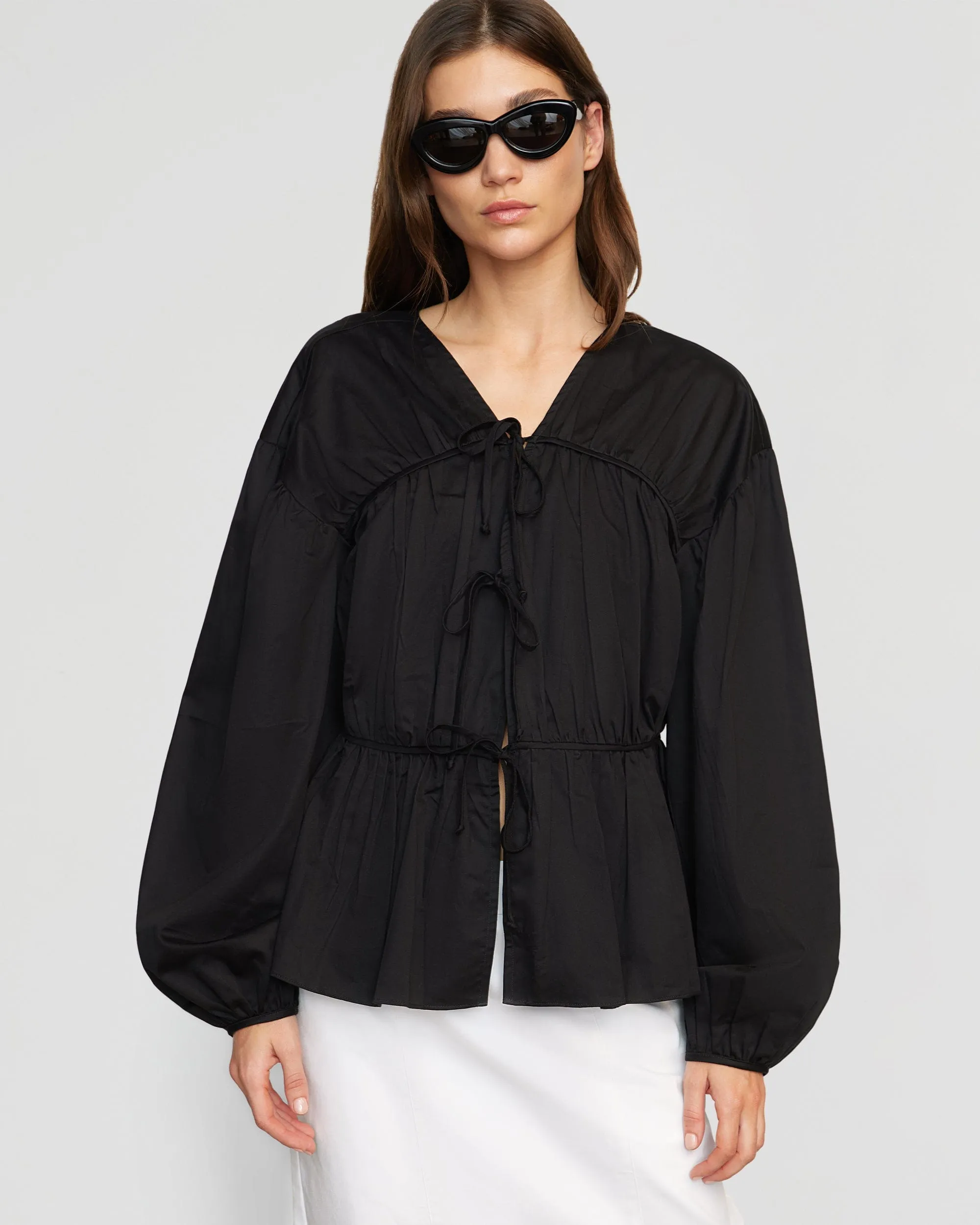 Hira Tie-Front Cotton Blouse