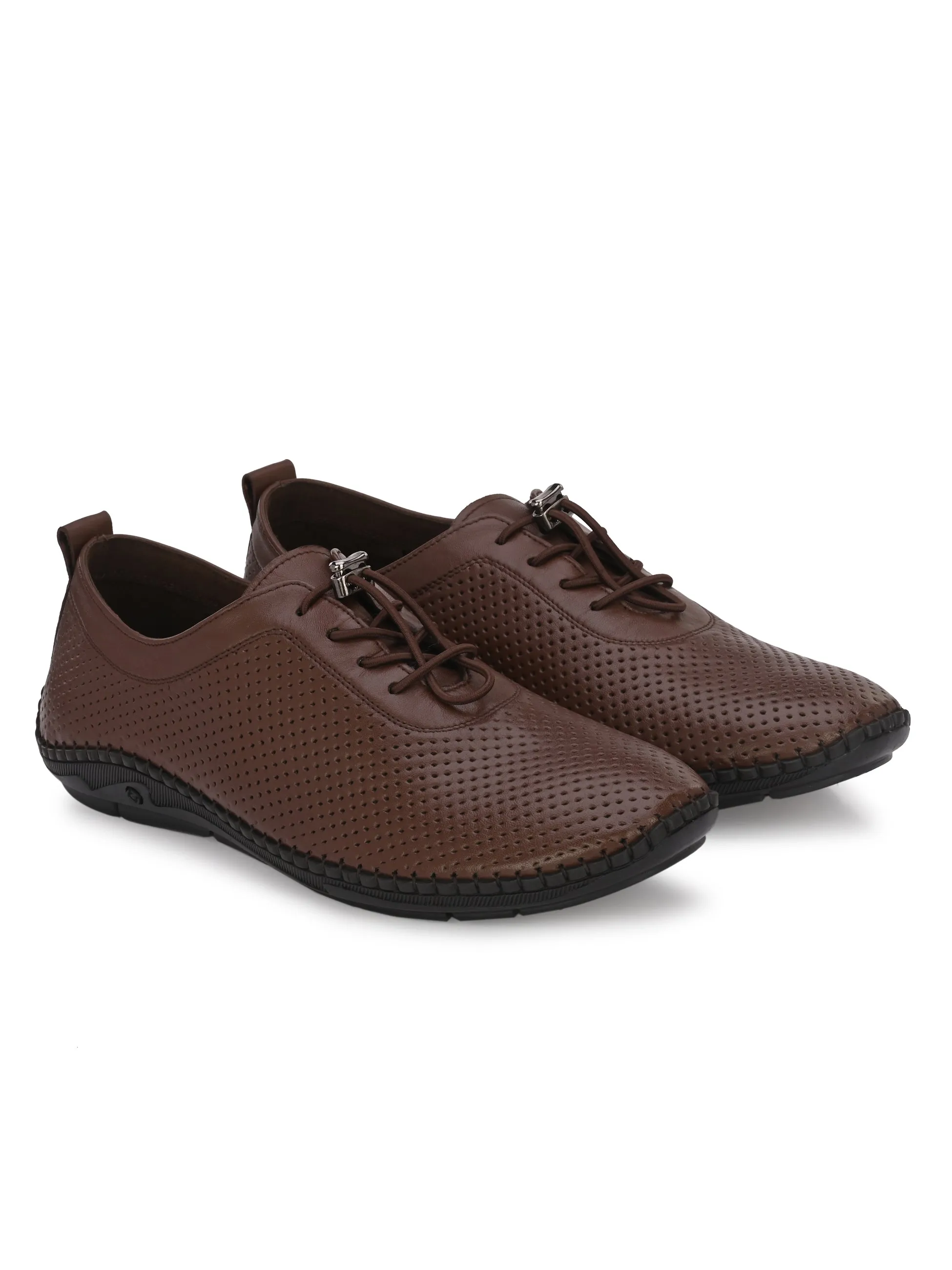 HITZ106 Men's Brown Leather Casual Lace-Up Shoes