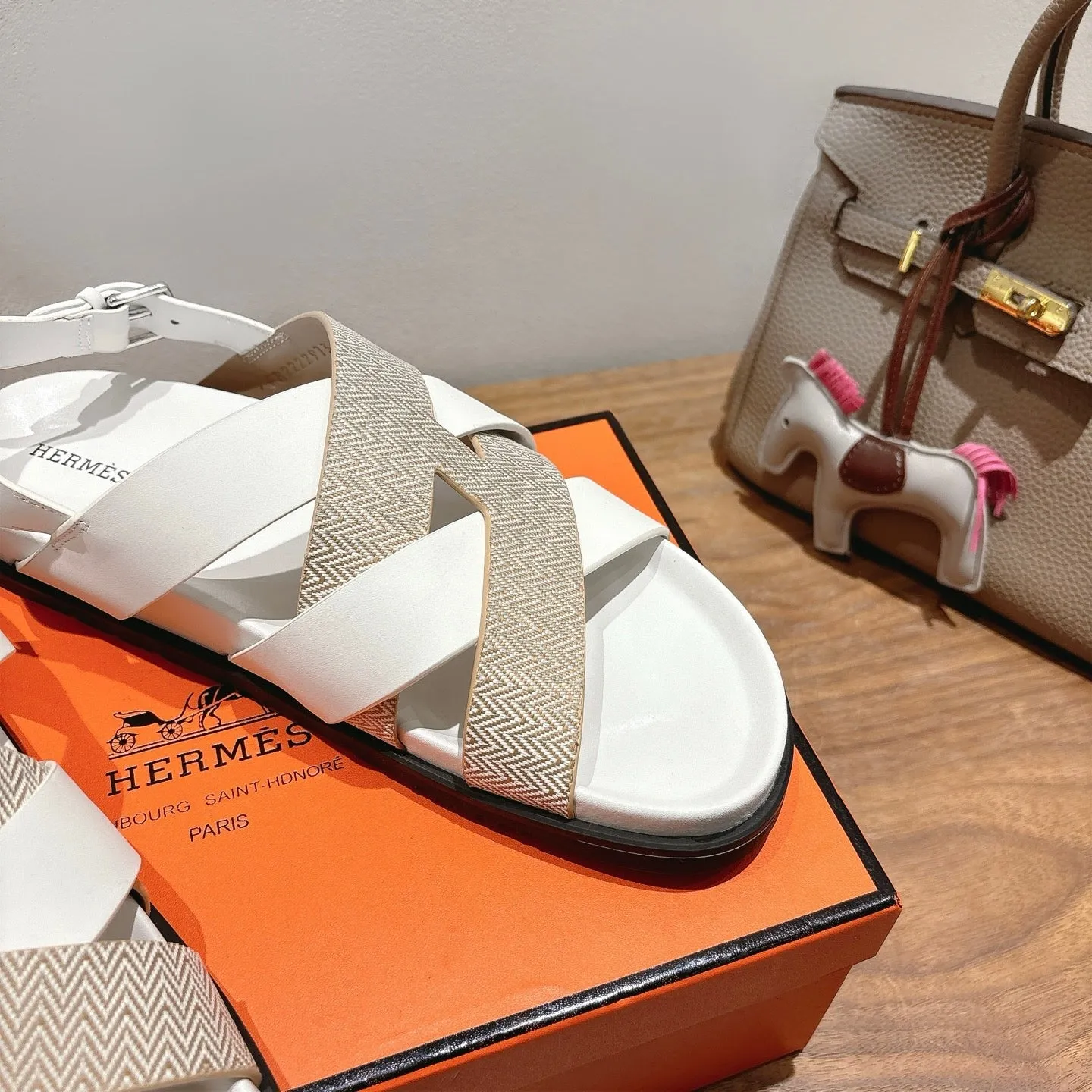 HM 25 Heracles Sandal White Calfskin Nude Canvas
