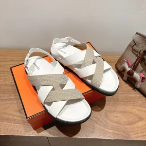 HM 25 Heracles Sandal White Calfskin Nude Canvas
