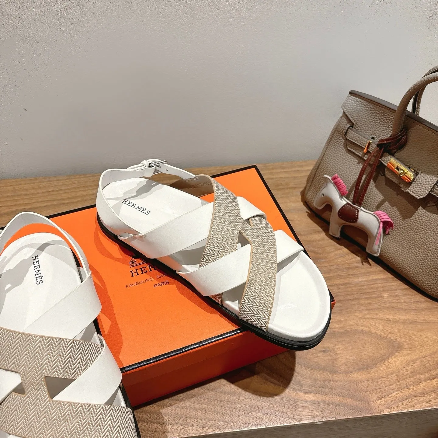 HM 25 Heracles Sandal White Calfskin Nude Canvas