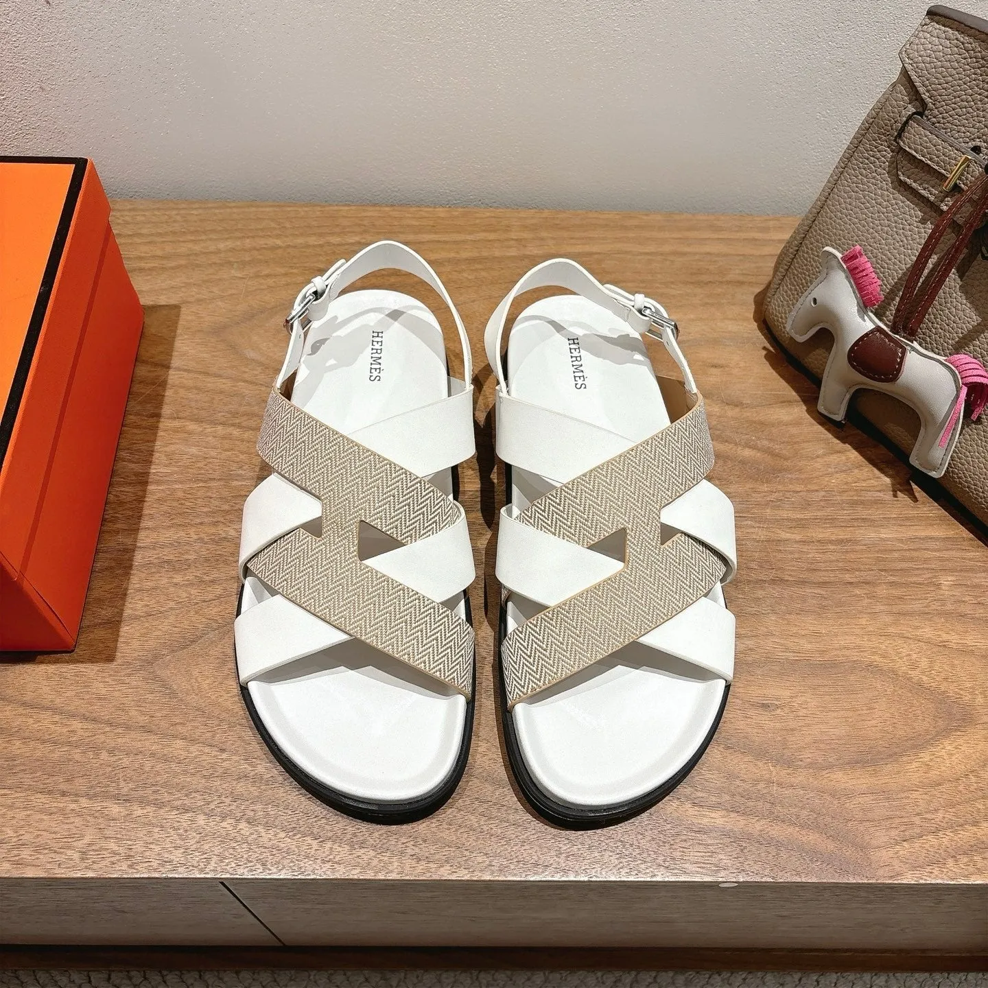 HM 25 Heracles Sandal White Calfskin Nude Canvas