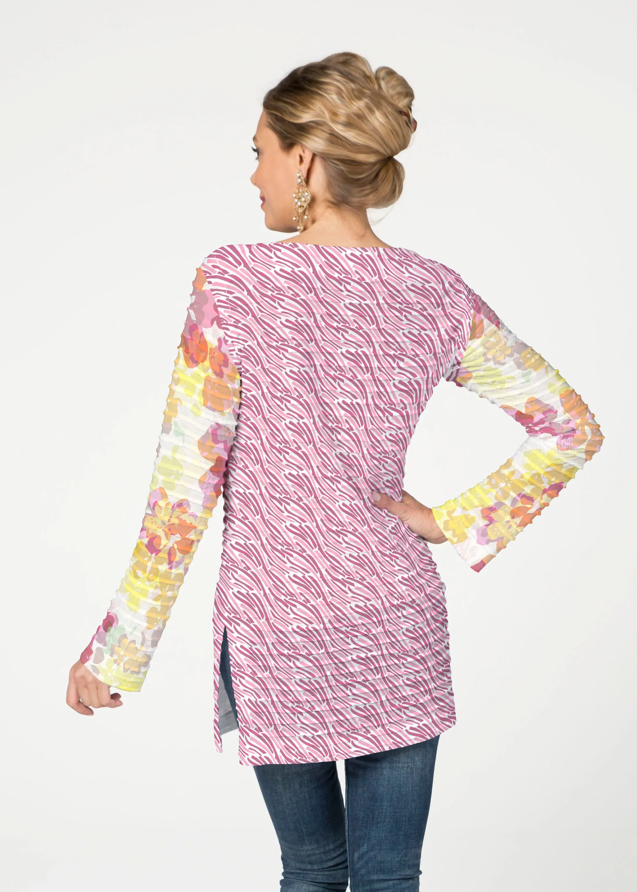 Hollyhocks (8070) ~ Banded Boatneck Tunic