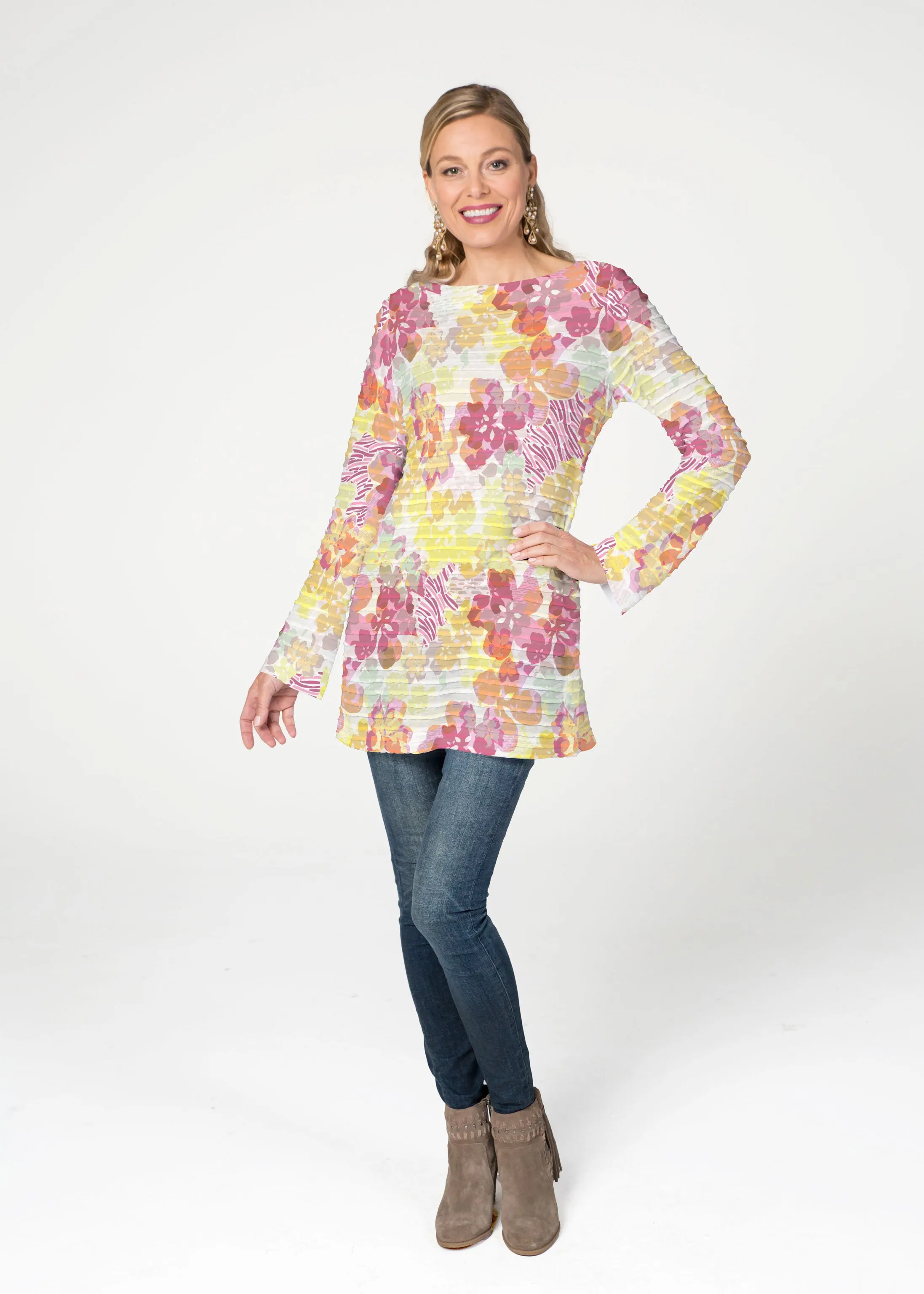 Hollyhocks (8070) ~ Banded Boatneck Tunic