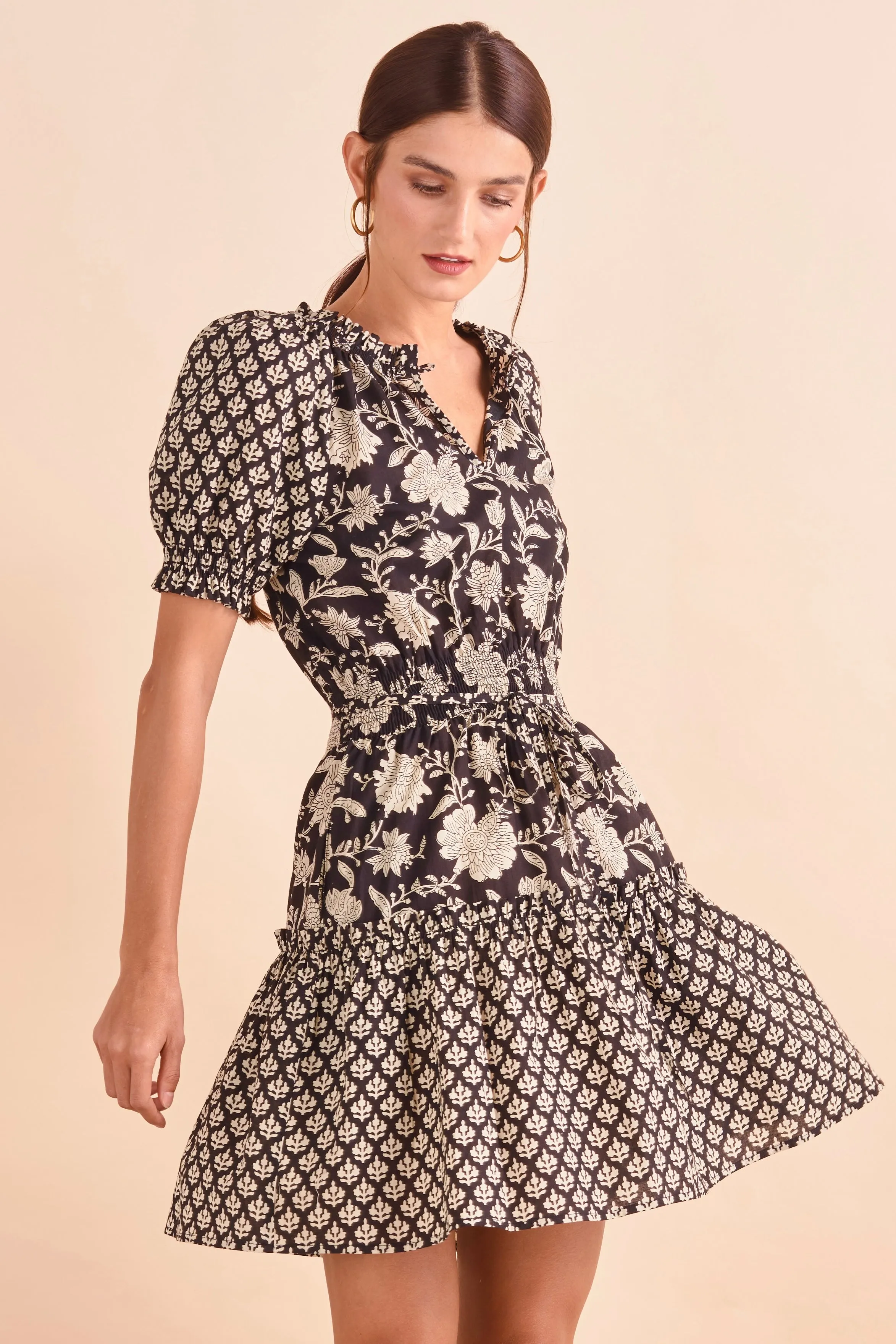 Jasmine Dress, Blk Floral