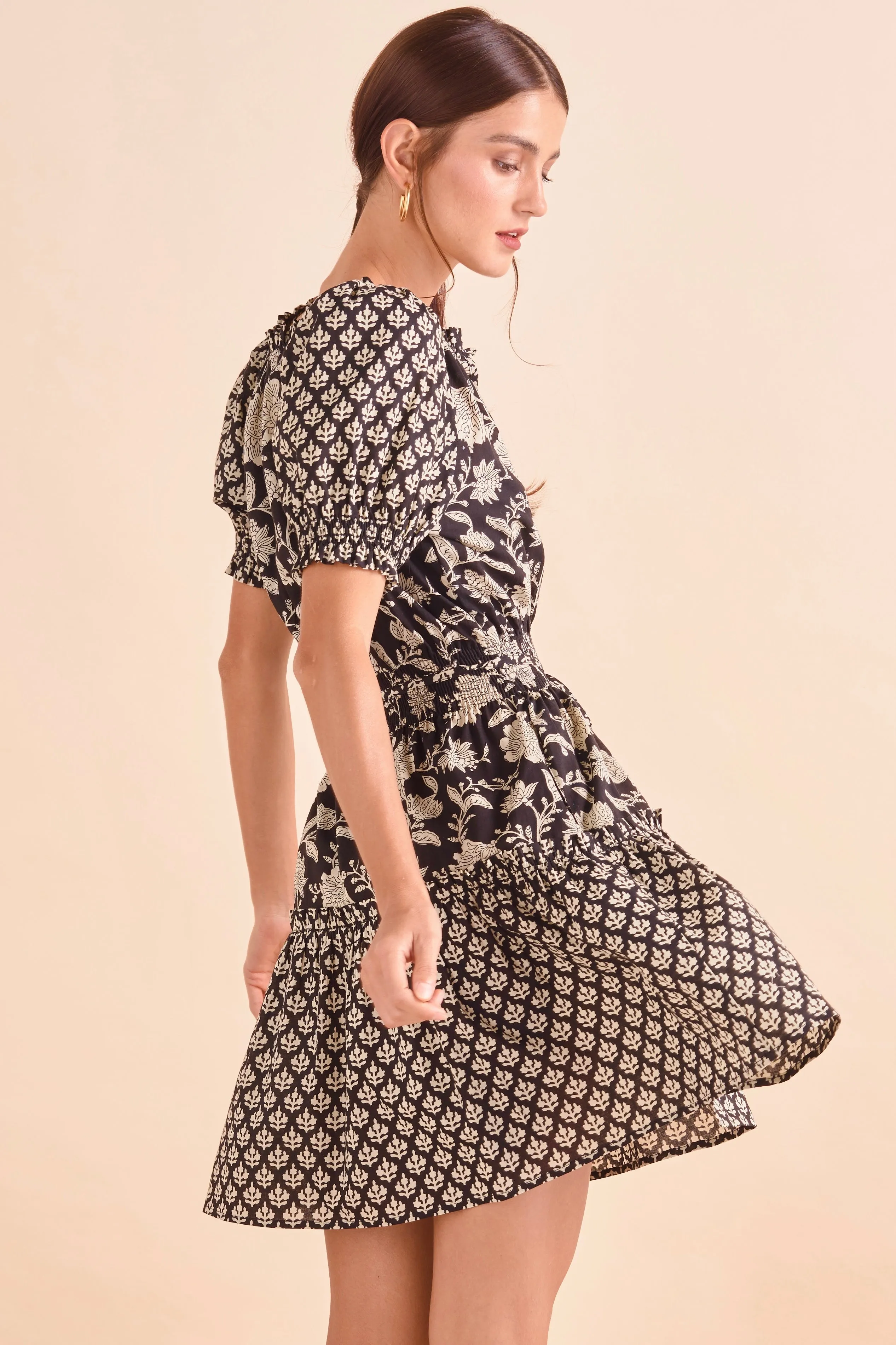 Jasmine Dress, Blk Floral