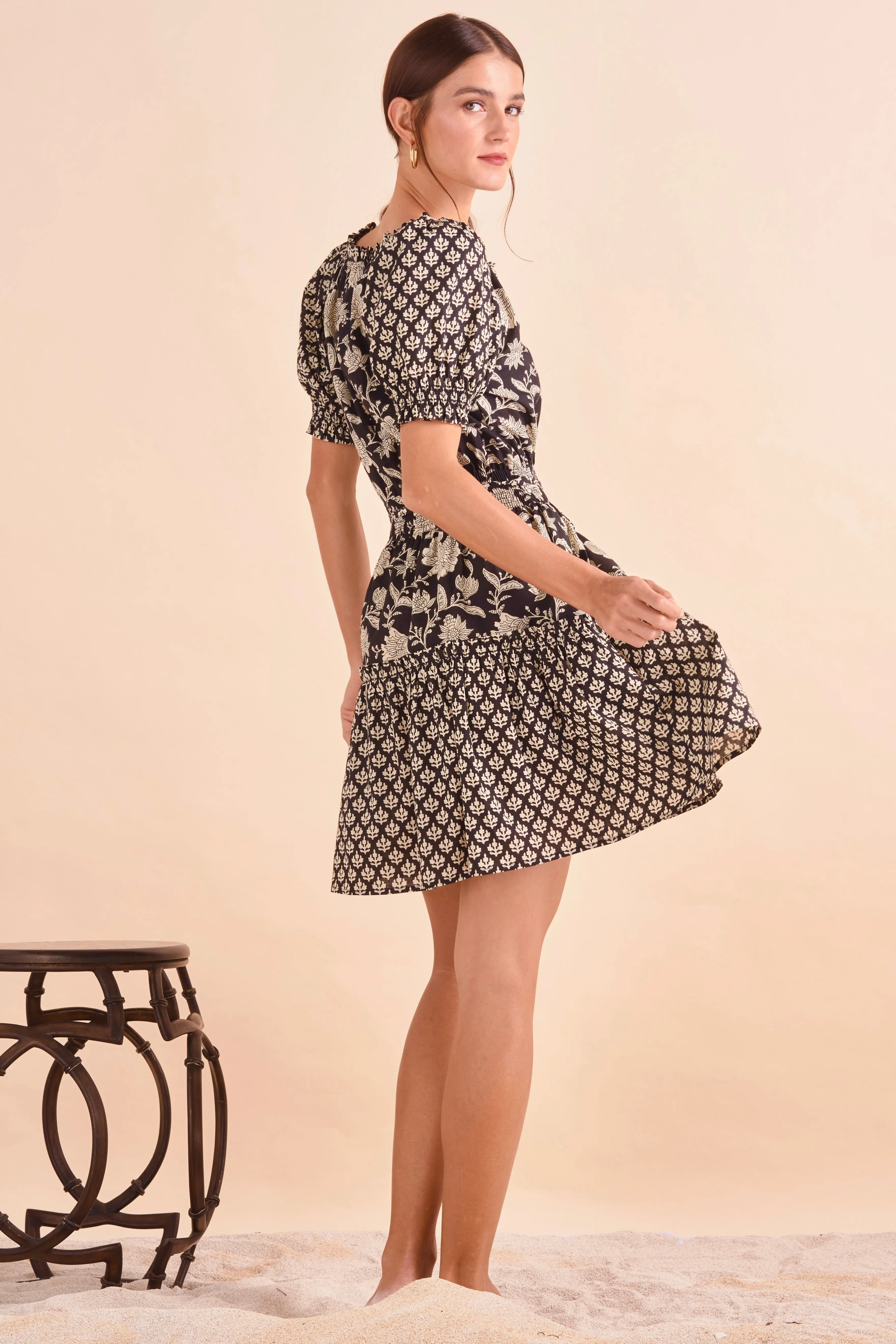 Jasmine Dress, Blk Floral