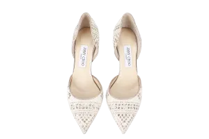 JIMMY CHOO LACE POINTED TOE PUMPS BEIGE SIZE 39.5