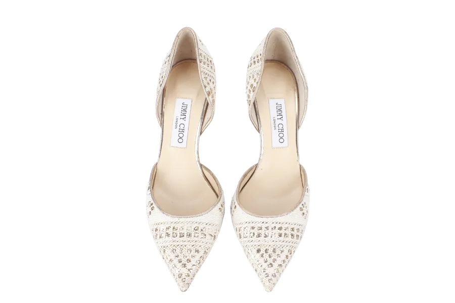 JIMMY CHOO LACE POINTED TOE PUMPS BEIGE SIZE 39.5