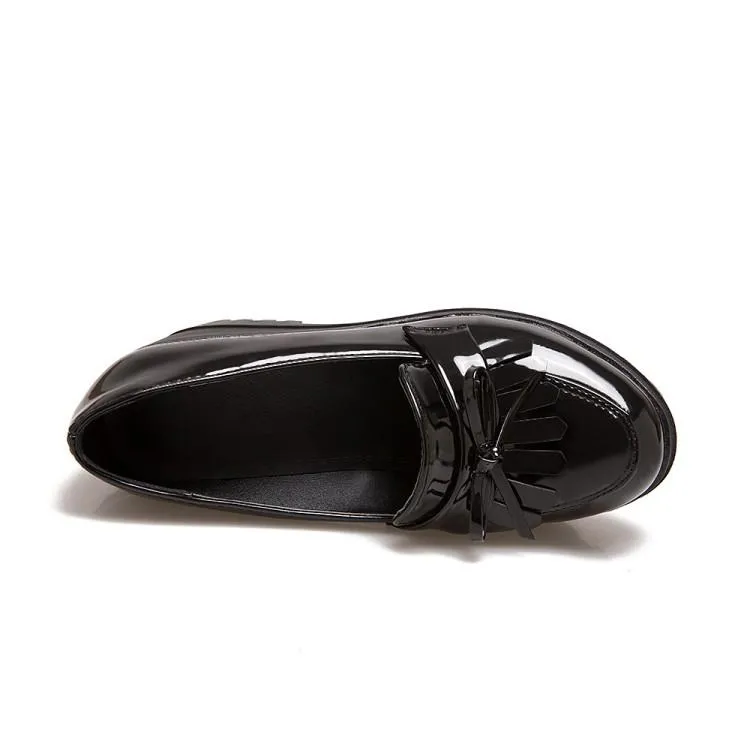 Lady Tassel Patent Leather High-heeled Woman Platform Wedges Shoe