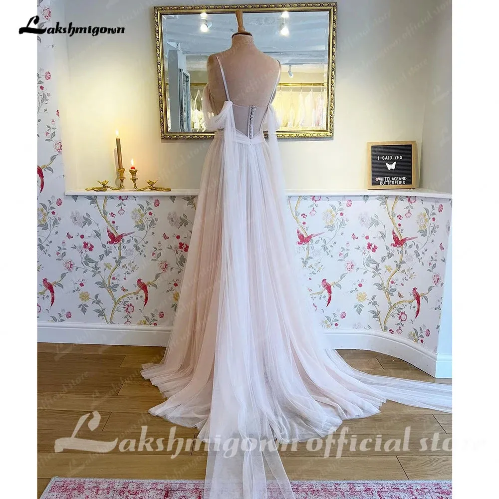 Lakshmigown Boho Tulle Beach Wedding Dress for Women 2024 Spaghetti Straps Bridal Gown vestidos de novia suknia ślubna