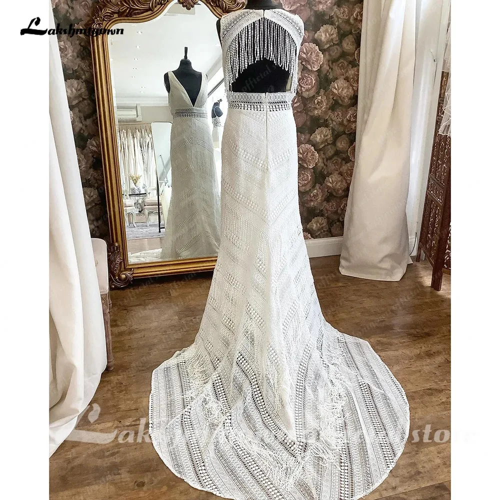 Lakshmigown Full Lace Off Shoulder Mermaid/Trumpet Wedding Dress Sweep Train Boho Bridal Gown vestido de boda corte sirena