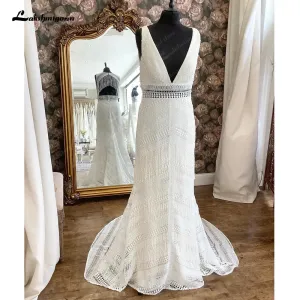 Lakshmigown Full Lace Off Shoulder Mermaid/Trumpet Wedding Dress Sweep Train Boho Bridal Gown vestido de boda corte sirena