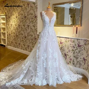 Lakshmigown Lace Appliques Beach Wedding Dress 2023 Boho Bridal Gowns Custom Made Open Back robe de soirée de mariage