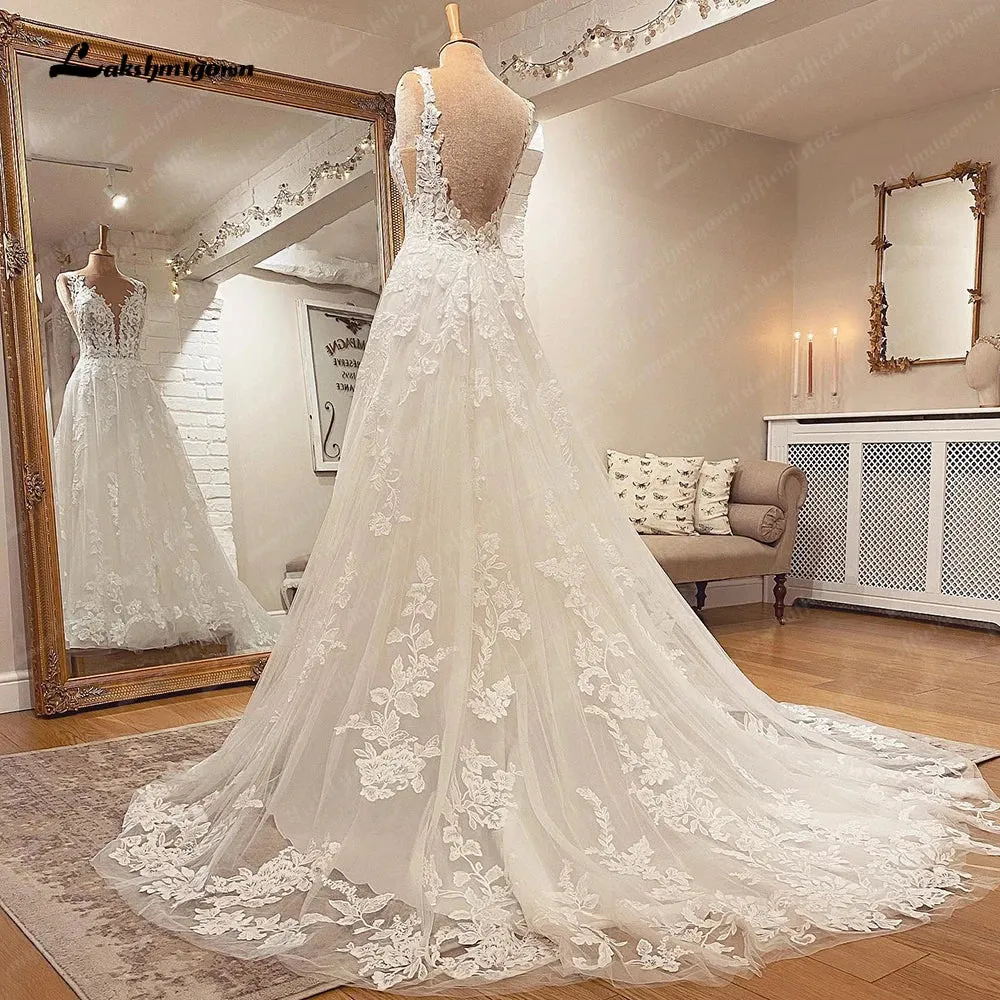 Lakshmigown Lace Appliques Beach Wedding Dress 2023 Boho Bridal Gowns Custom Made Open Back robe de soirée de mariage