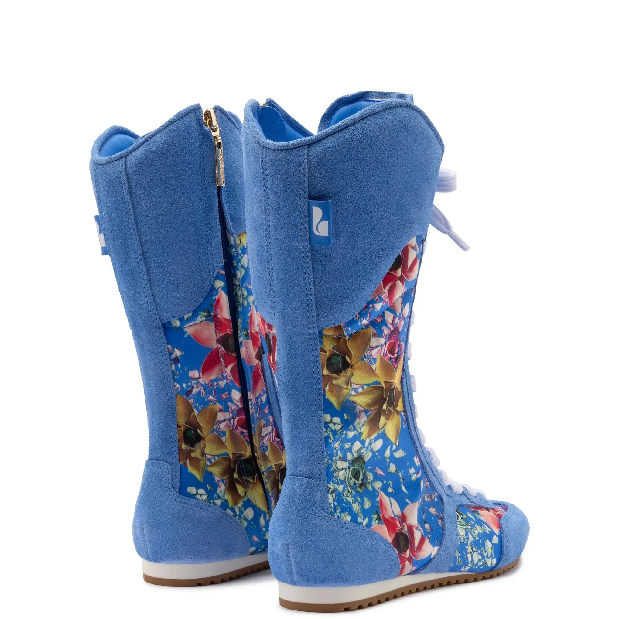 Larroude x Jonathan Cohen Flat Lo Sneaker Boot In Dodger Blue and Gardenias Colored Satin