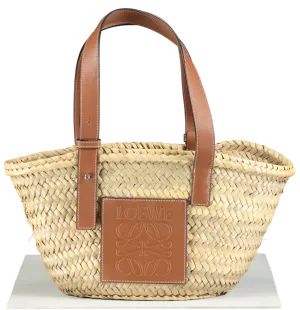 Loewe Beige Puzzle Woven Straw Basket Bag (small)