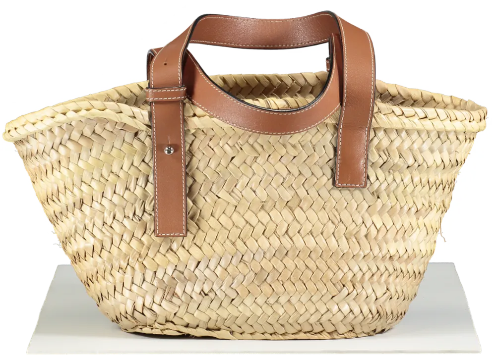 Loewe Beige Puzzle Woven Straw Basket Bag (small)