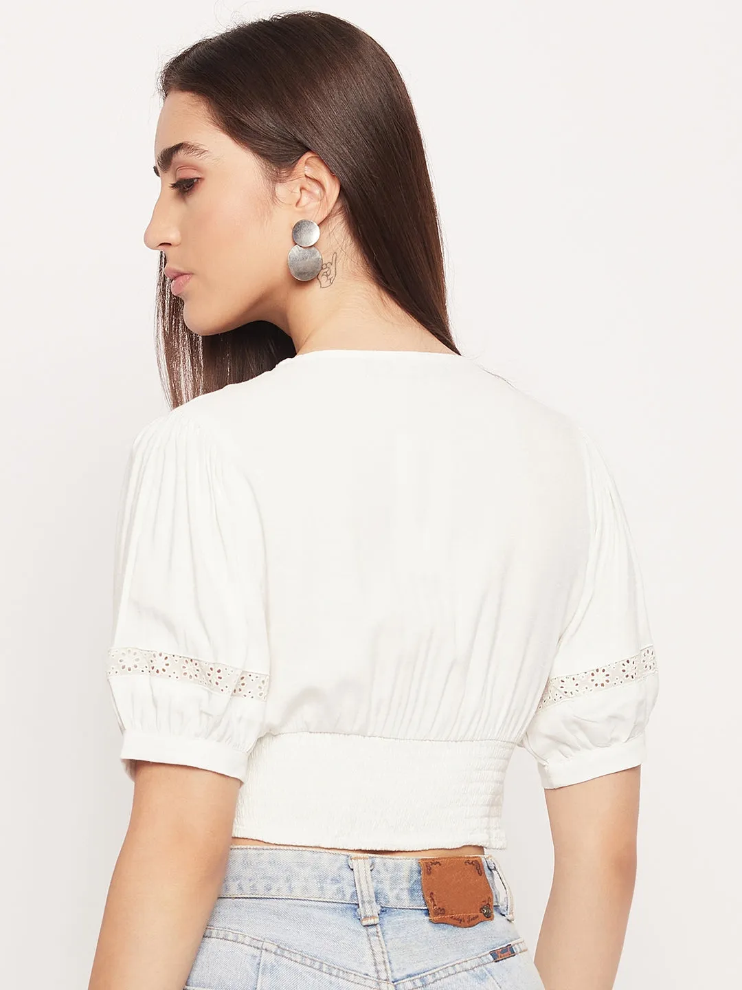 Madame Self Design Lace Crop Top