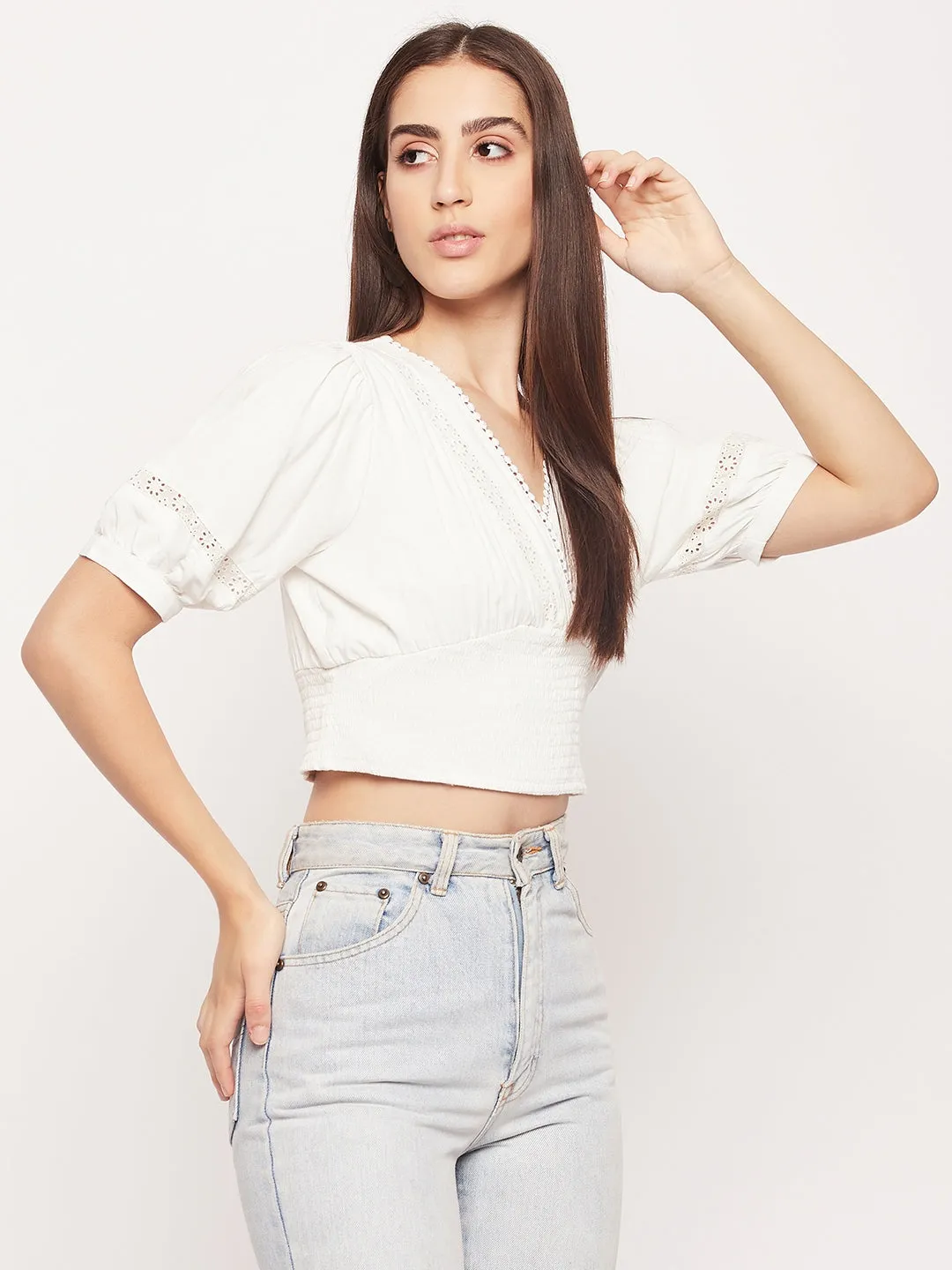 Madame Self Design Lace Crop Top