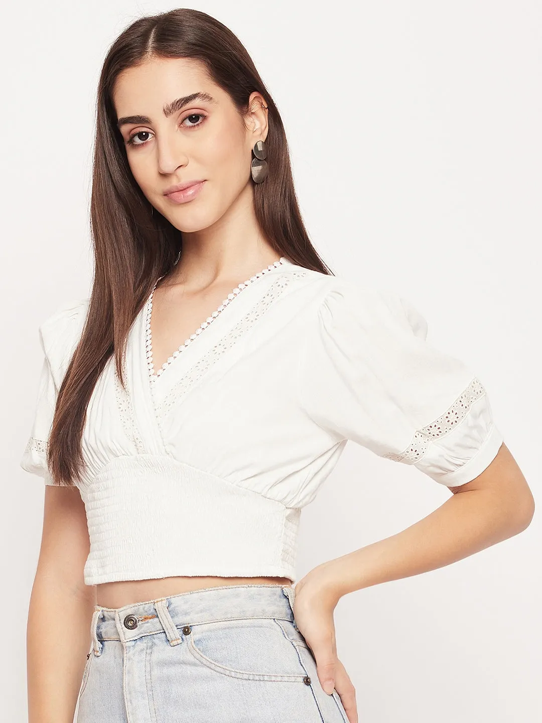 Madame Self Design Lace Crop Top