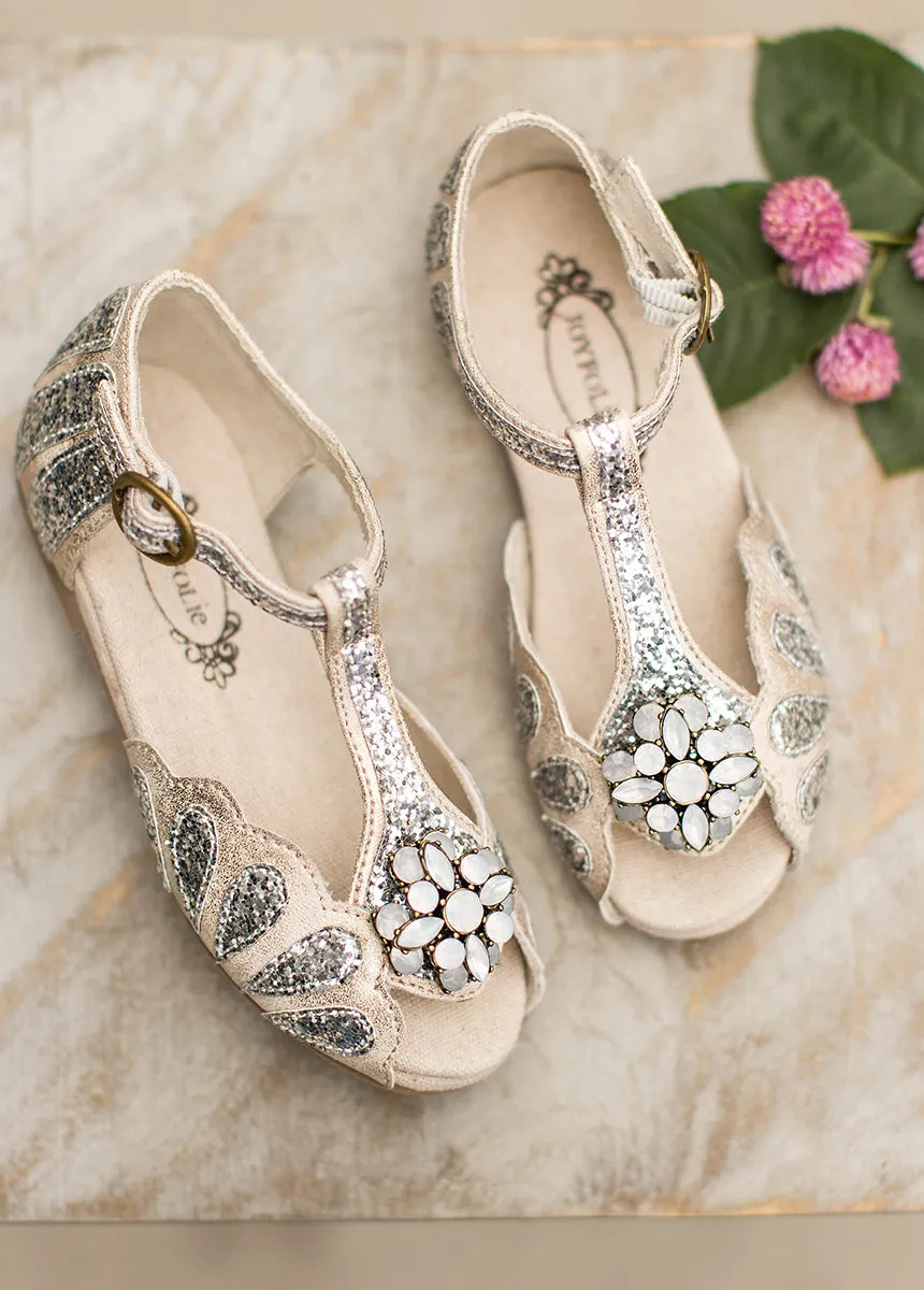 Mari Flower Girl Flat in Silver