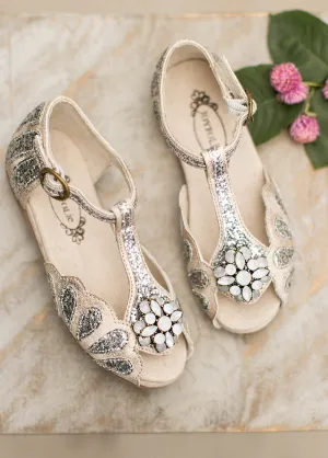 Mari Flower Girl Flat in Silver