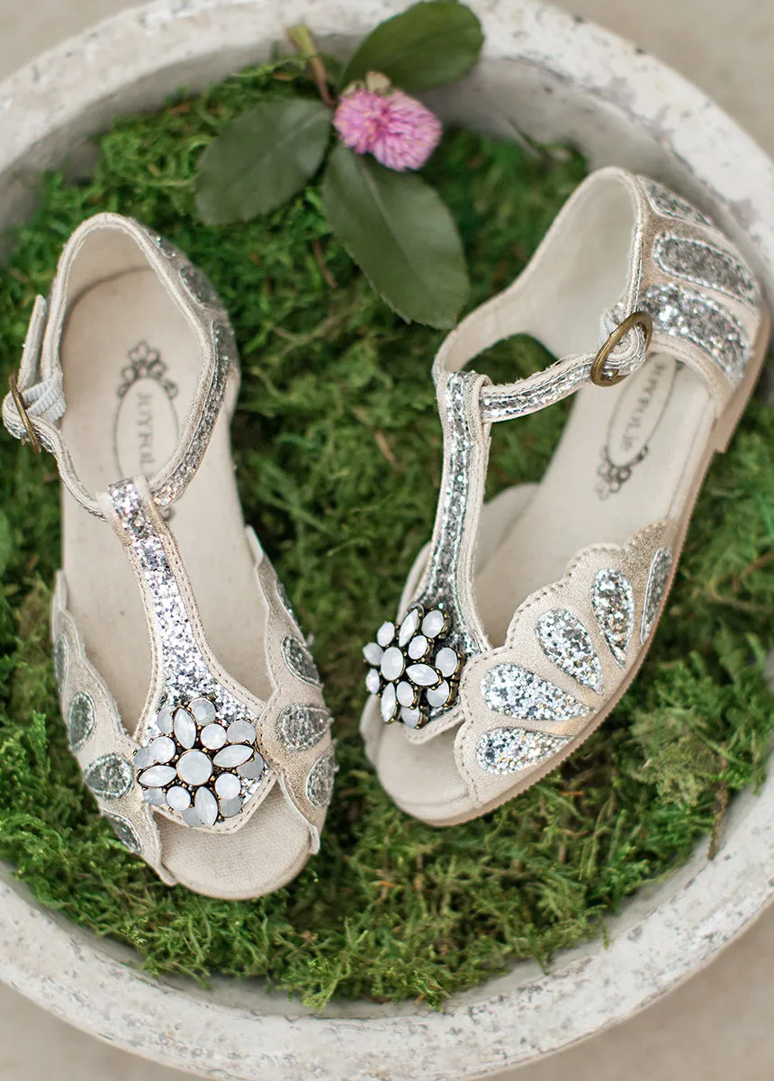 Mari Flower Girl Flat in Silver