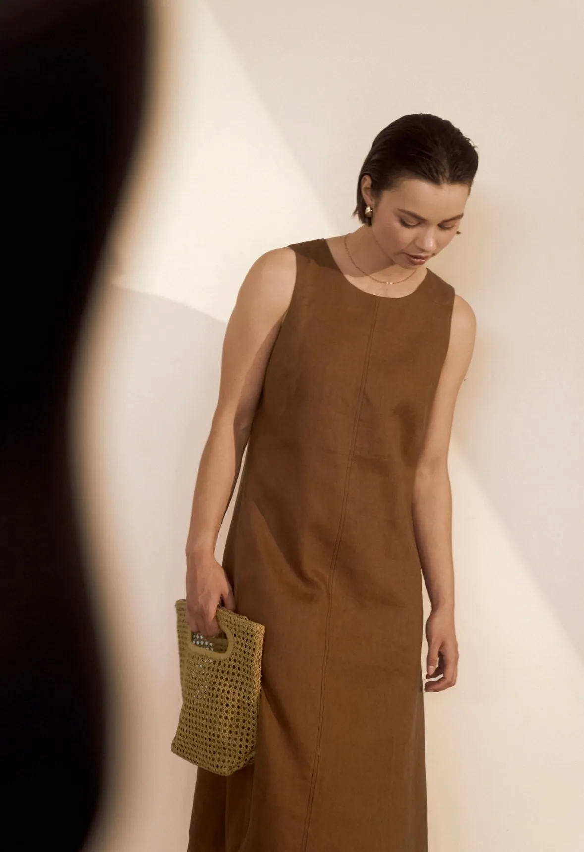MARLOW FLORENCE LINEN DRESS BURNT UMBER