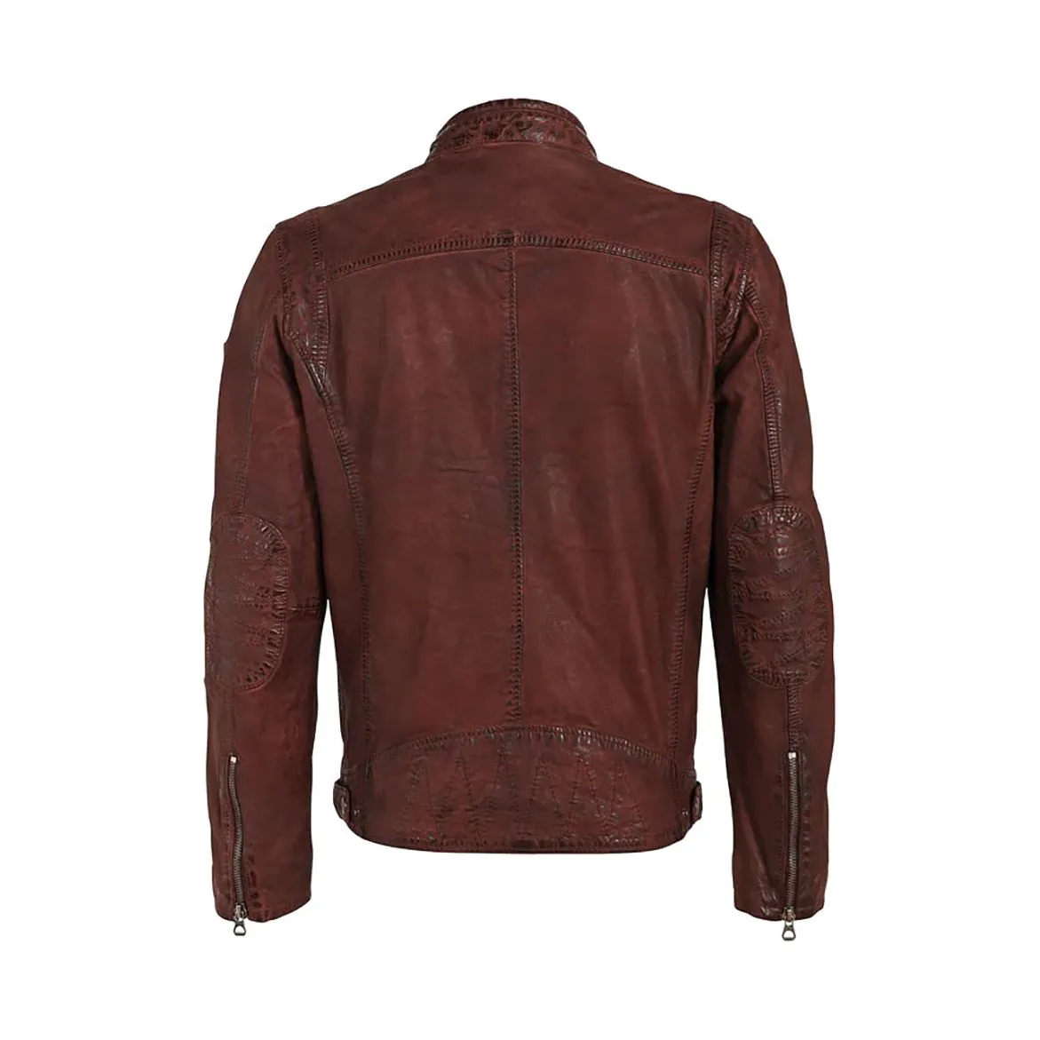 Mauritius Men's Nubuck Racer Leather Jacket, Dark Cognac Real Leather