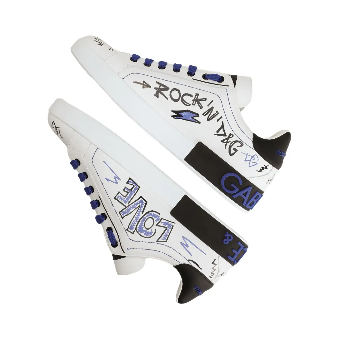 MENS CALFSKIN PORTOFINO SNEAKERS WITH PATCH BLUE/WHITE