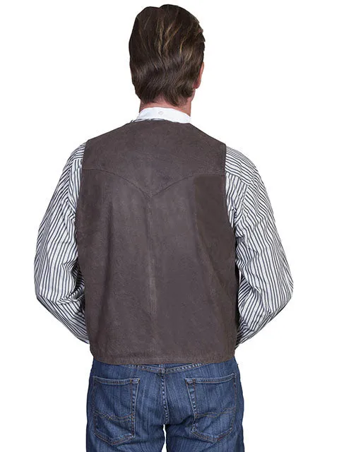 Men's Leather Vest Collection: Scully Western Lambskin, Buttons, Brown