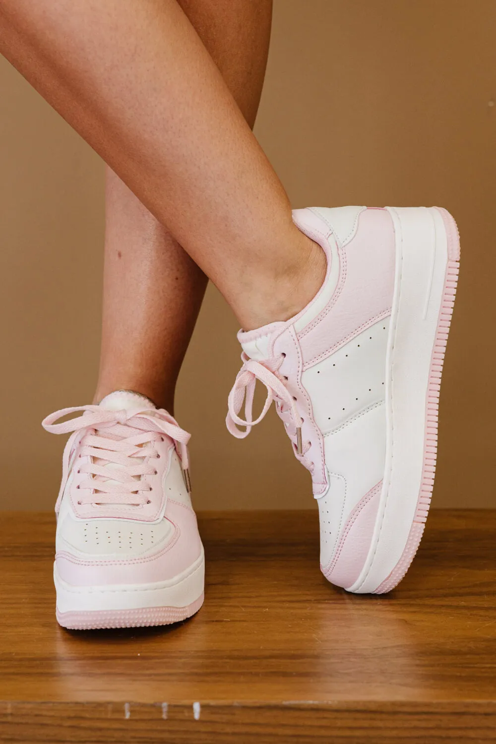 Mile a Minute Platform Sneakers - Pink and Beige