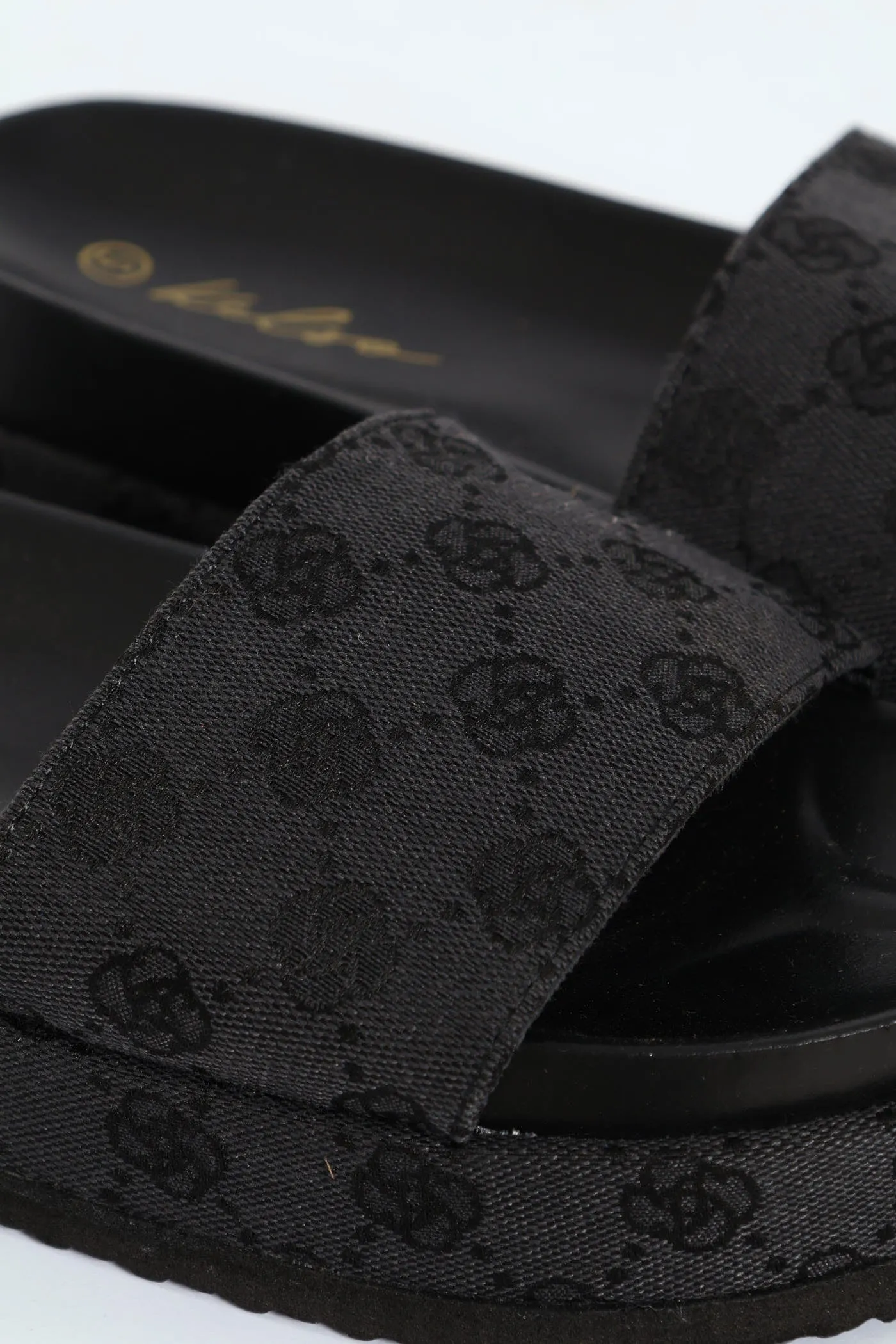 Monogram Printed Canvas Flatform Slide - Black