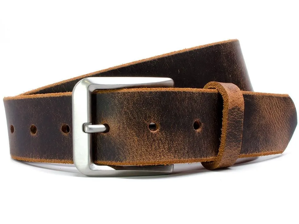 Mt. Pisgah Titanium Distressed Leather Belt by Nickel Smart®