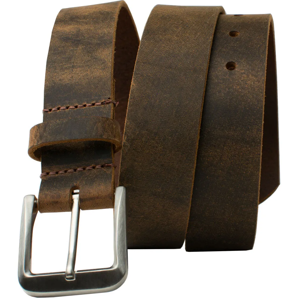 Mt. Pisgah Titanium Distressed Leather Belt by Nickel Smart®
