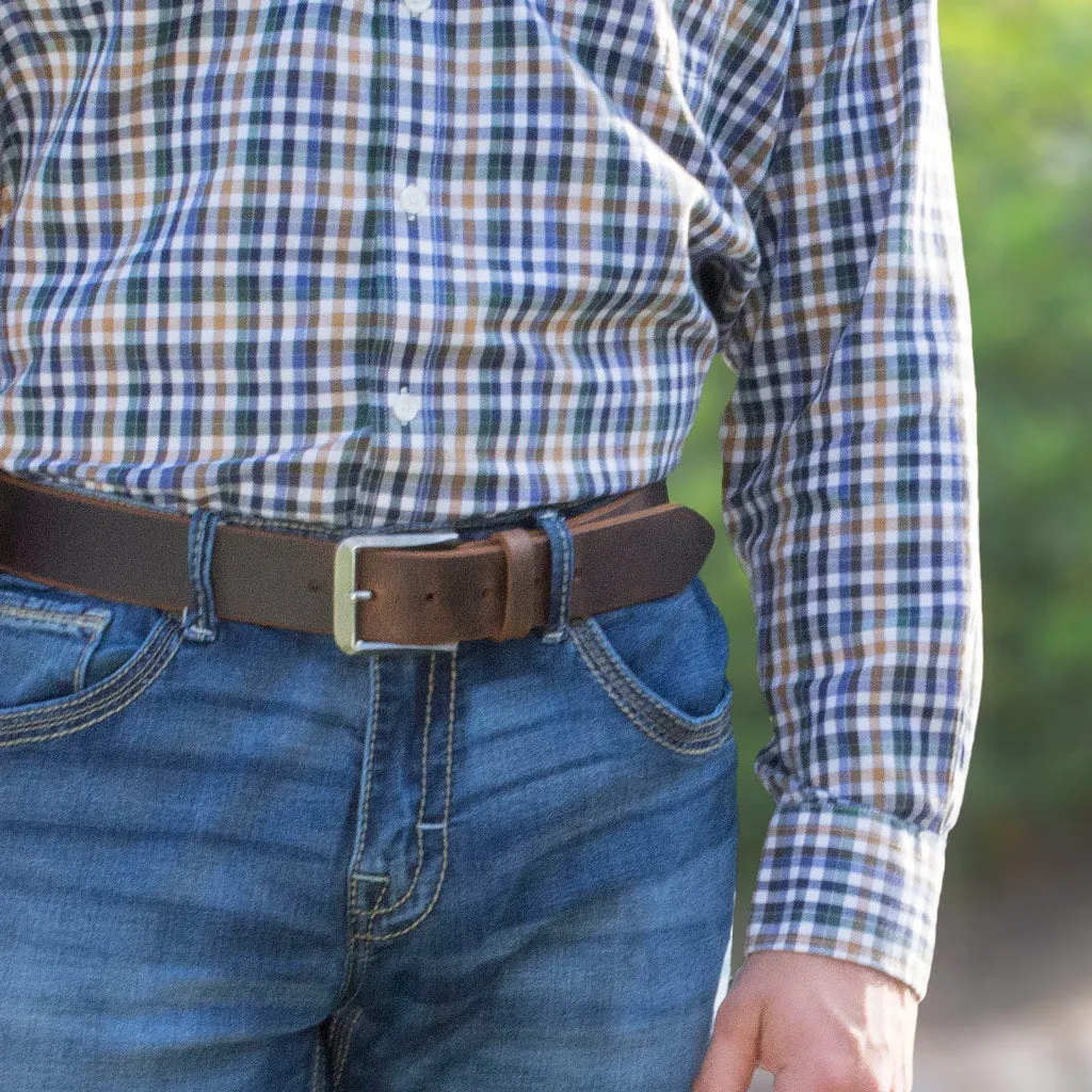 Mt. Pisgah Titanium Distressed Leather Belt by Nickel Smart®